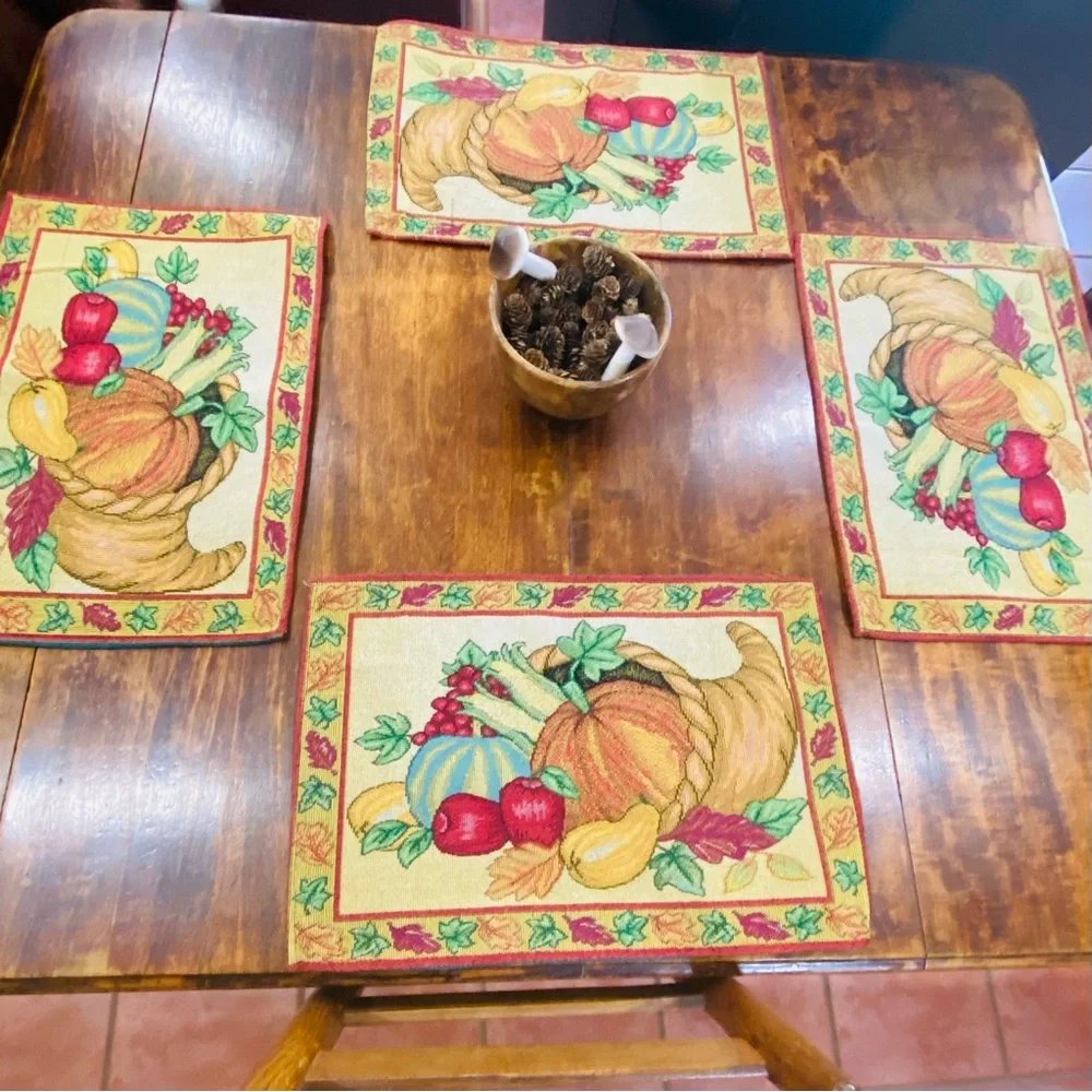 Cornucopia Tapestry Placemats Set 4 Thanksgiving Pumpkin Holiday Fall Table Mats